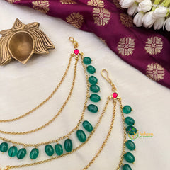 Elegant 3 Layered Chain With Green Beads Drops Kundan Jadau Maatil-Vriksham-G22927