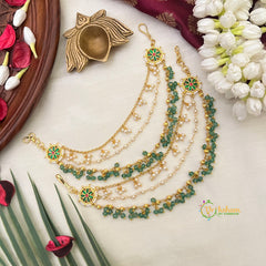 Ethnic Green Floral 3 layered Green Bead & Pearl Details Kundan Jadau Maatil-Vriksham-G22925