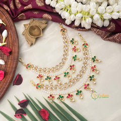 Leaf Style Red Green Stone Rice Pearl Details Kundan Jadau Maatil-Vriksham-G22916