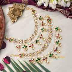 Leaf Style Red Green  & White Stone Rice Pearl Details Kundan Jadau Maatil-Vriksham-G22933