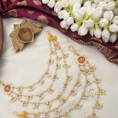 Traditional Style Dainty Layered Pearls Drop Kundan Jadau Maatil-Red-Vriksham-G22921