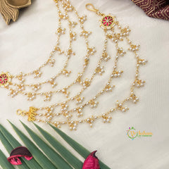 Traditional Style Dainty Layered Pearls Drop Kundan Jadau Maatil-Red-Vriksham-G22921