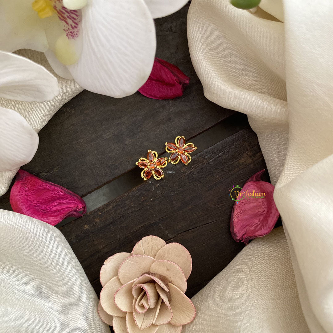 Vriksham Premium Floral Studs-Orange-G16668