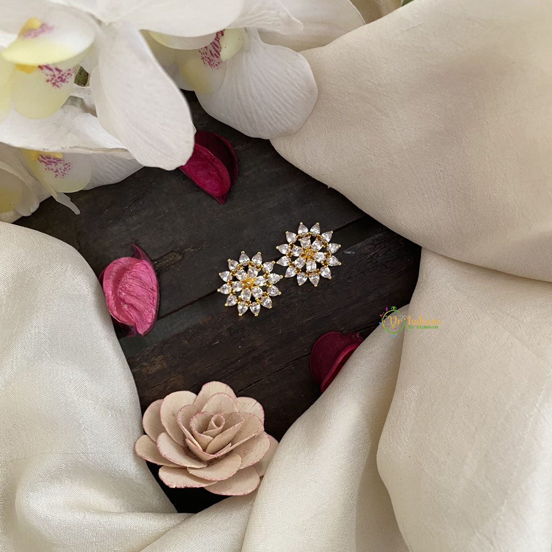 Vriksham Antique Floral Studs-White-G16707