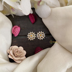 Vriksham Antique Floral Studs-White-G16707
