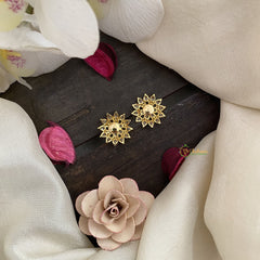 Vriksham Antique Floral Studs-White-G16707