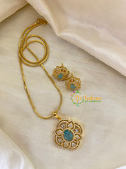 Pastel Blue Gold Look Alike AD Stone Pendant Chain-Floral-G8264