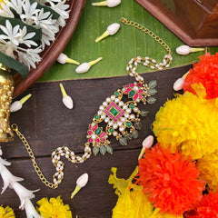 Vrikshamv Square Style With Lotus  Kundan Jadau Choker-Race Pearls Bead-J4032