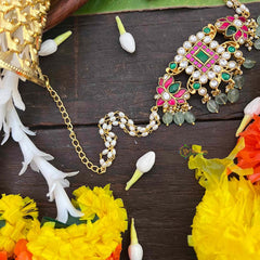 Vrikshamv Square Style With Lotus  Kundan Jadau Choker-Race Pearls Bead-J4032