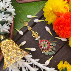 Vriksham Bridal Lakshmi  Floral Design Kundan Jadau Mang Tikka-Green Bead-J4044