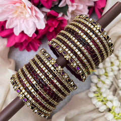 Vriksham Majestic Wine & Purple Kundan Glass Bangles Set-G21750