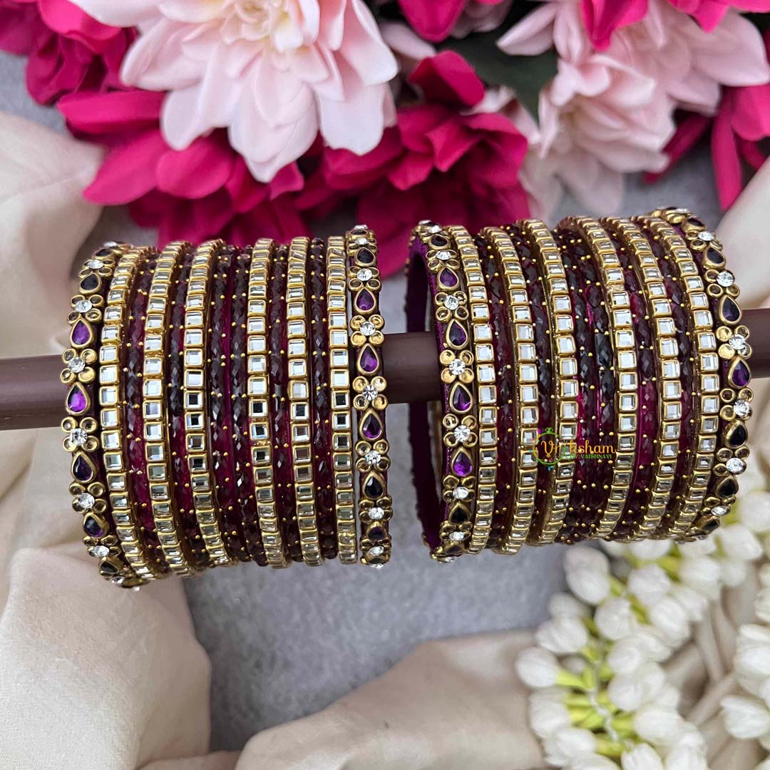 Vriksham Majestic Wine & Purple Kundan Glass Bangles Set-G21750