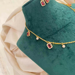 Vriksham Celestial Charm With Matching Studs Pendant Chain-Red-G21827