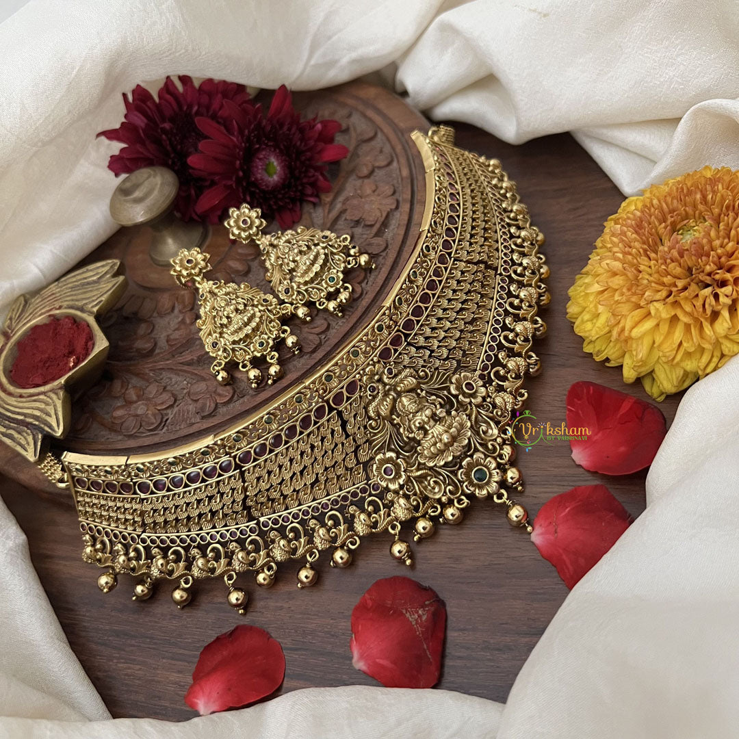Vriksham Antique Finished Lakshmi High Neck Choker-Gold Bead-G18900