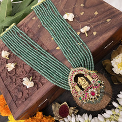 Vriksham Shree Ganesh Pendant 10 Layer Green Beaded Maala necklace-Aqua Green Bead-J3361