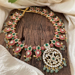 Premium Jadau Kundan Dual Peacock Neckpiece-Maanga-Beads- J2063