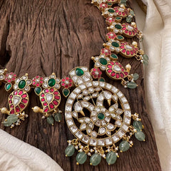 Premium Jadau Kundan Dual Peacock Neckpiece-Maanga-Beads- J2063