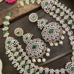 Vriksham Layered American Diamond White & Green Neckpiece-G16900