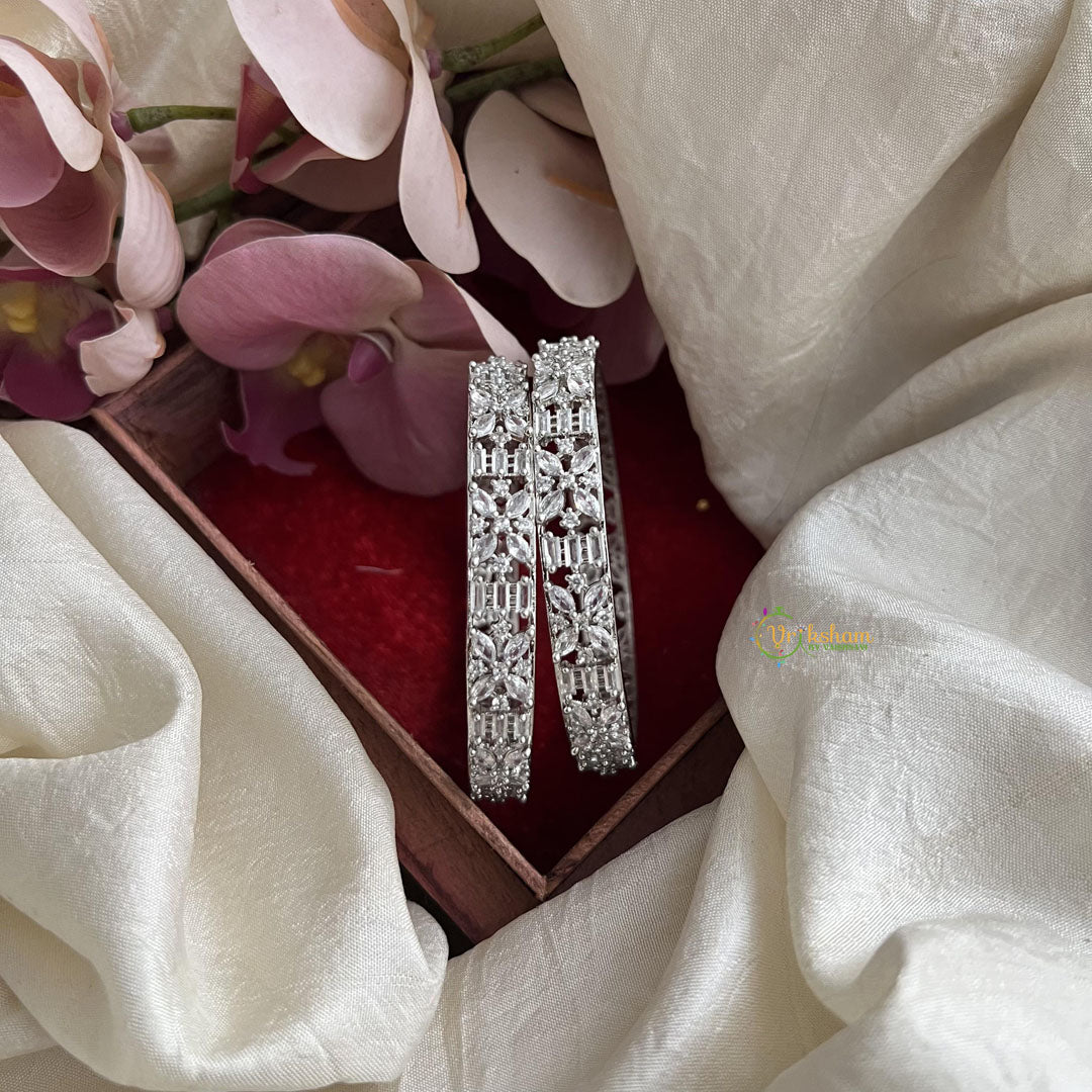 Elegant White Tone AD Stone Bangle Set -G14836