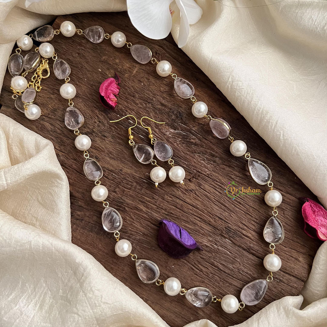 Stylish Lavender Stone Maala necklace-Mother of Pearls-G15002