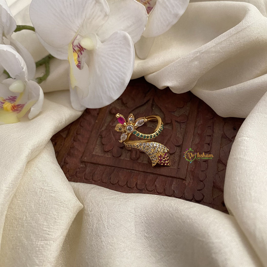 Vriksham Antique Floral AD Stone Vangi Ring-Red,Green & White-G16923