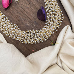 Elegant Pearl Layered Maala necklace-Pastel Pink Bead-G14983