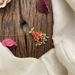 Vriksham Peacock Pendant Invisible Chain-Red-Pearl-G16936