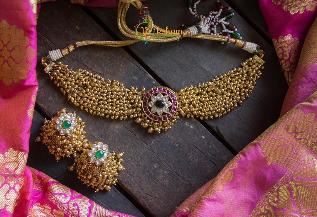 Statement Gold look-alike high neck choker with big jhumkas-G756