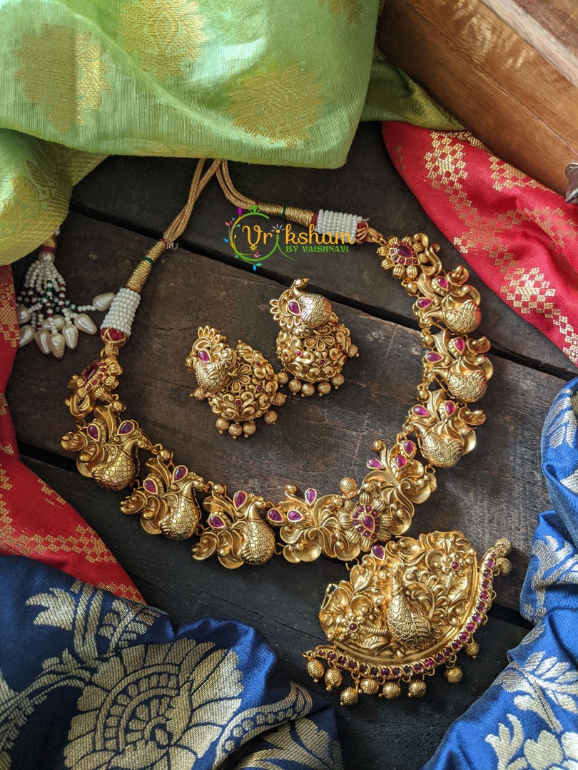 Floral Style Peacock Gold Look alike Neckpiece-G413