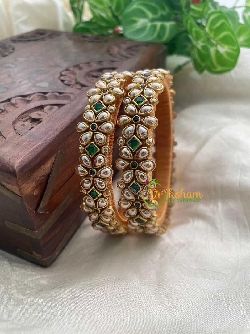 Green Silk Thread Kada Kundan Bangle -Flower and Dice -G8552