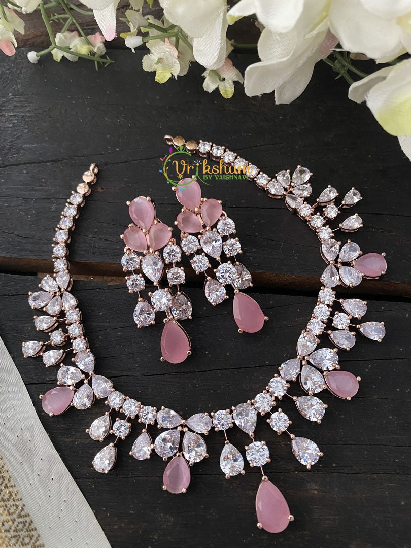 Premium American Diamond Tear Drop Choker-Peach-G2330