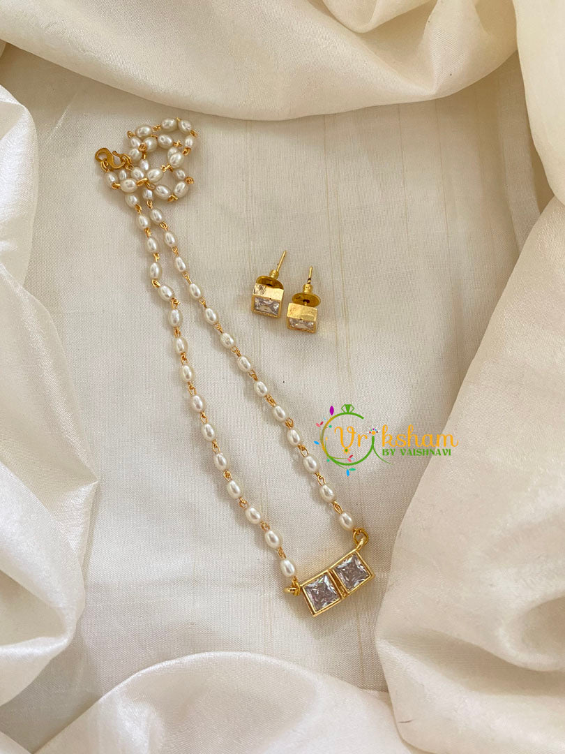 AD Stone Pearl Short necklace -Double -G7342