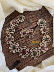 Red Green Victorian Diamond Short Neckpiece-Floral -VV990