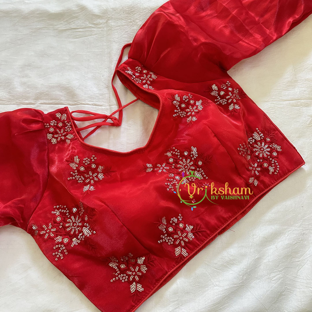 Premium Red Organza Designer Readymade Blouse  -VS3077