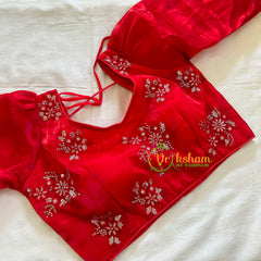 Premium Red Organza Designer Readymade Blouse  -VS3077
