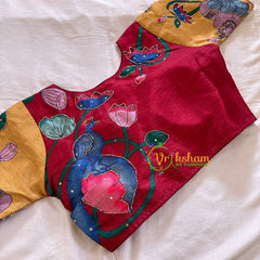 Maroon with Yellow Printed Cotton Silk Blouse  -VS3063
