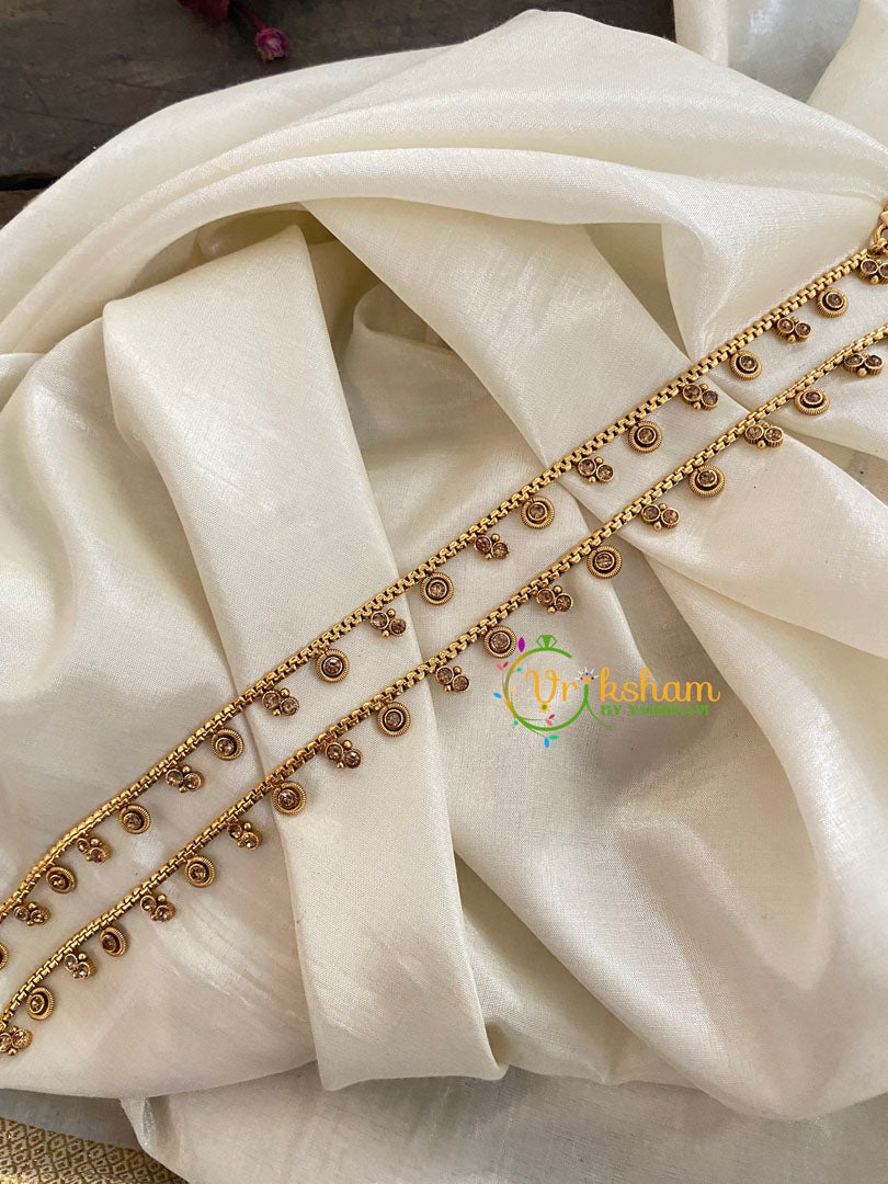 Elegant Gold Look Alike Thin Anklets-Dotted 2-White-G3929