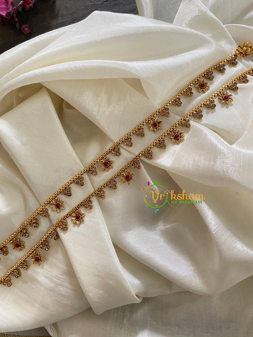 Elegant Gold Look Alike Thin Anklets-Dot Star-Red White-G3934
