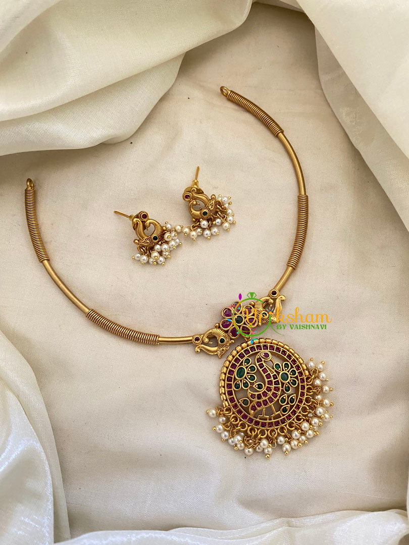 Premium AD Stone Hasli Choker-Round Pendant-G7387