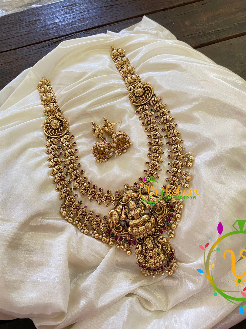 Premium AD Stone Lakshmi Haram with Mogappu-Gold Bead-G7416