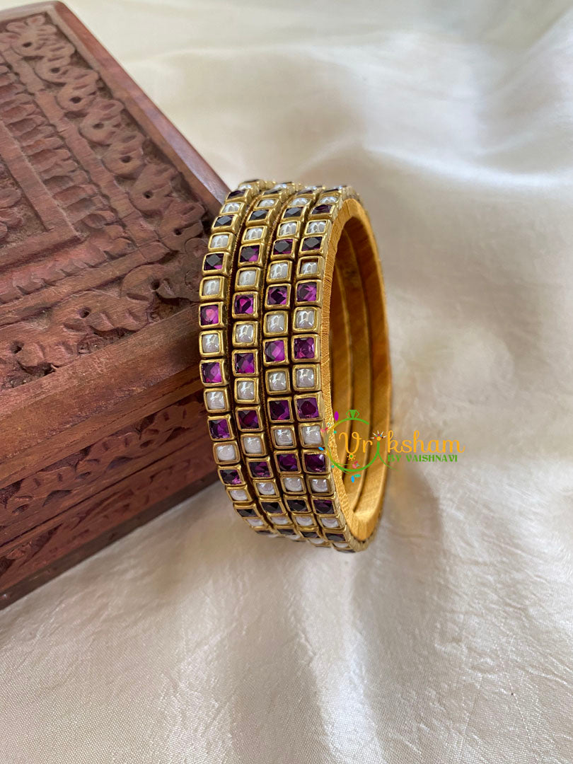Thin Silk Thread Kundan Bangle -Purple white-Square-G6151