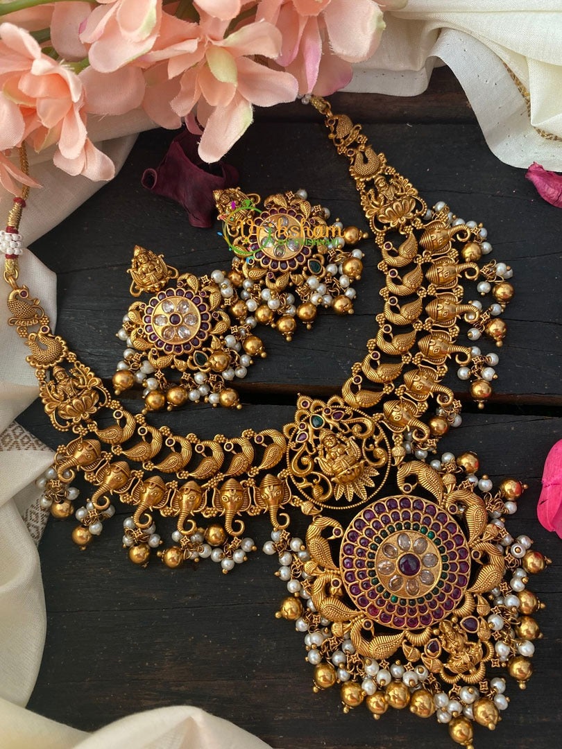 Premium AD Stone Lakshmi Pendant Short Neckpiece-G2672