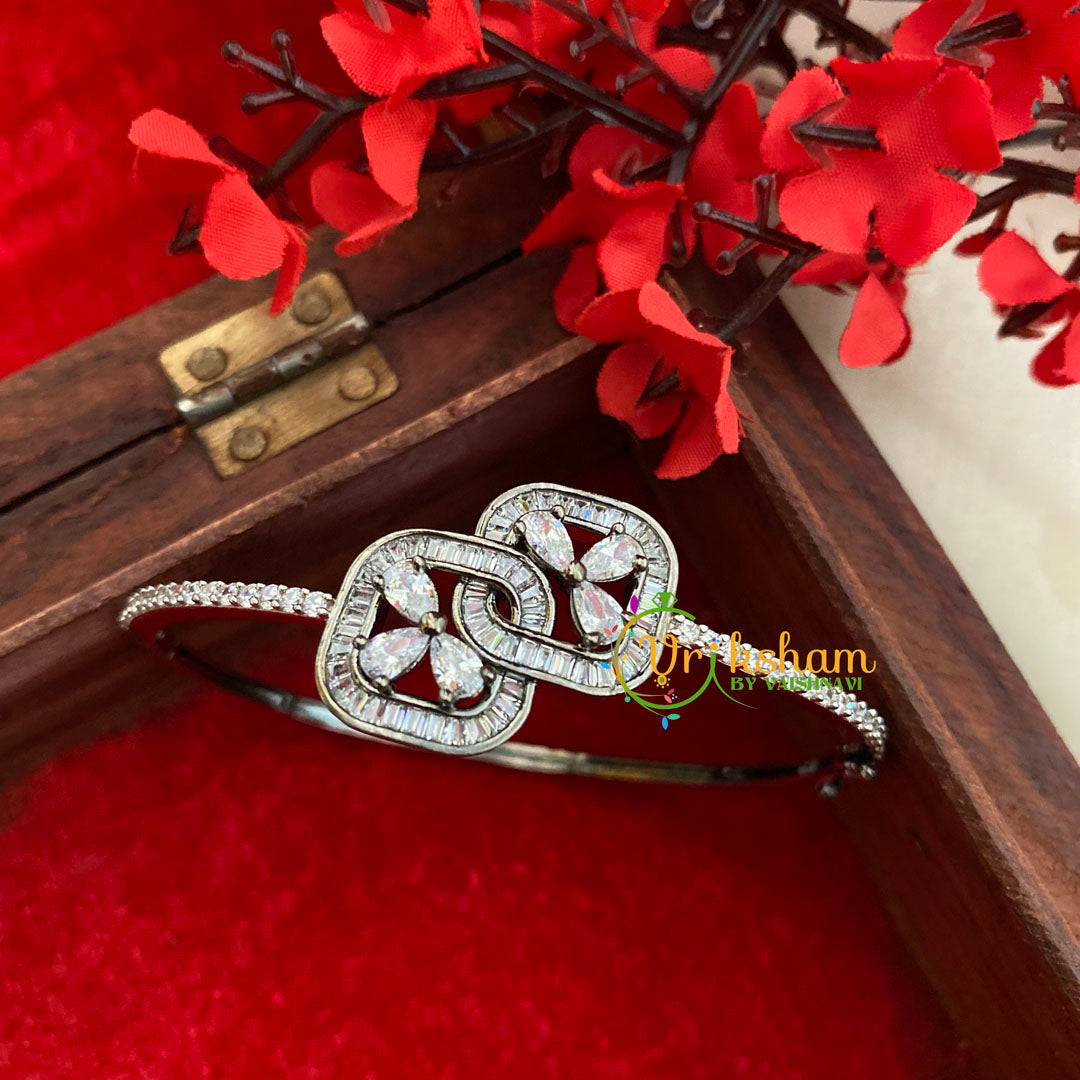 White Tone American Diamond Twin Stone Bracelet-White-G3252