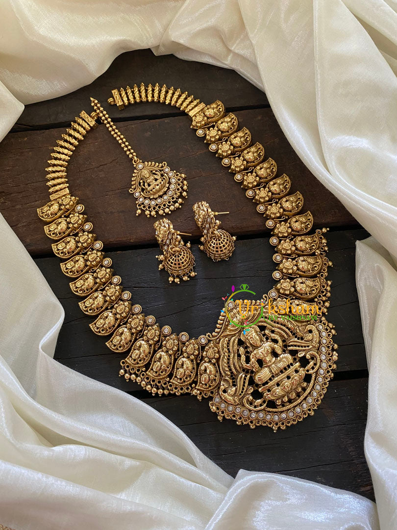Antique Nakshi Lakshmi Haram-Nagas Neckpiece-White-G7715