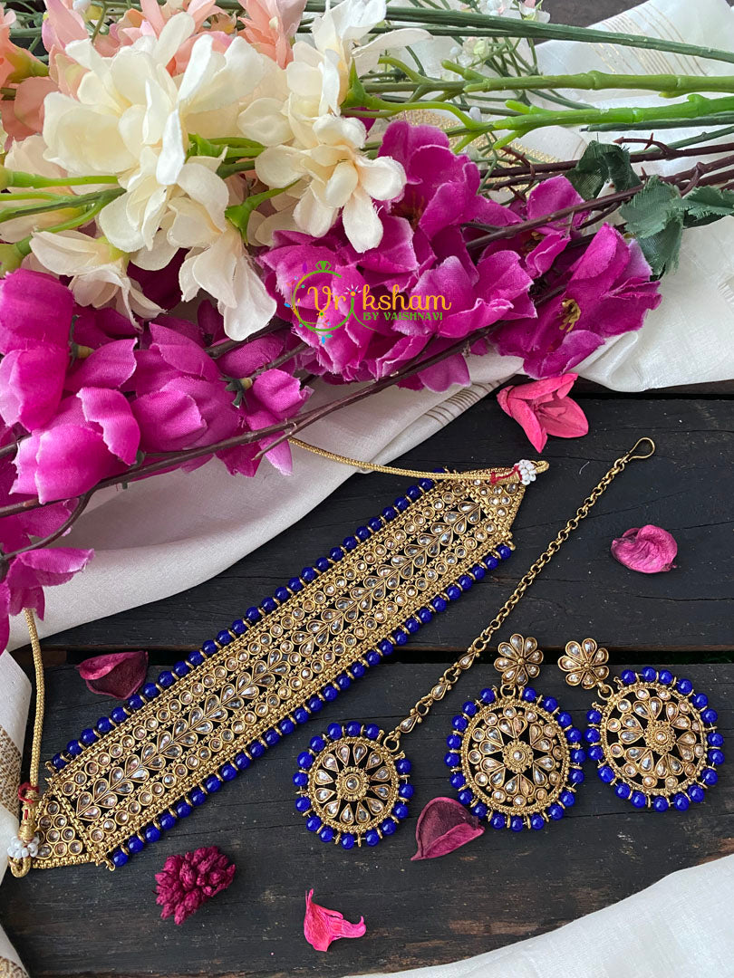 Blue Bead Kundan Choker Set-G2740