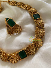 Simple Floral  3 Green AD Stone Choker-G3566