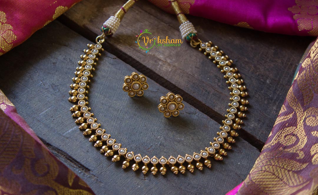 Gold look alike simple choker - Pearl-G710