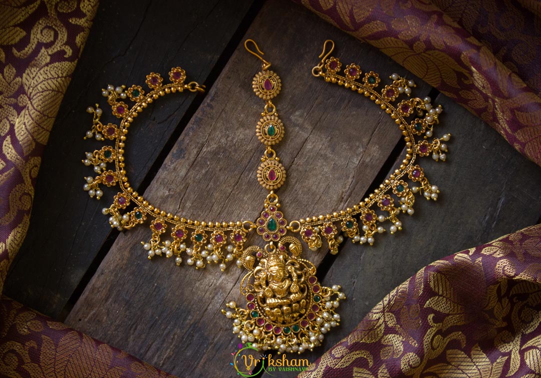 Lakshmi Maang tikka with pearls-G679