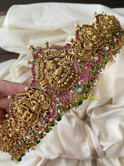 Premium AD Stone Lakshmi Temple Hipbelt-Green Bead–G4422