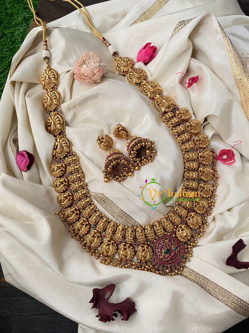 Premium Antique Temple Haram -AD Stone Layer Lakshmi haram-G4458